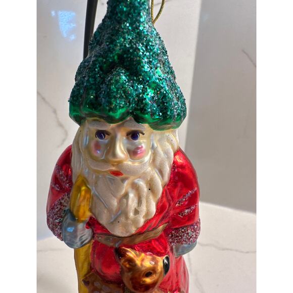 Rare Old World Christmas Santa Glitter Blown Glass Ornament Inge-Glas Germany - Picture 2 of 8
